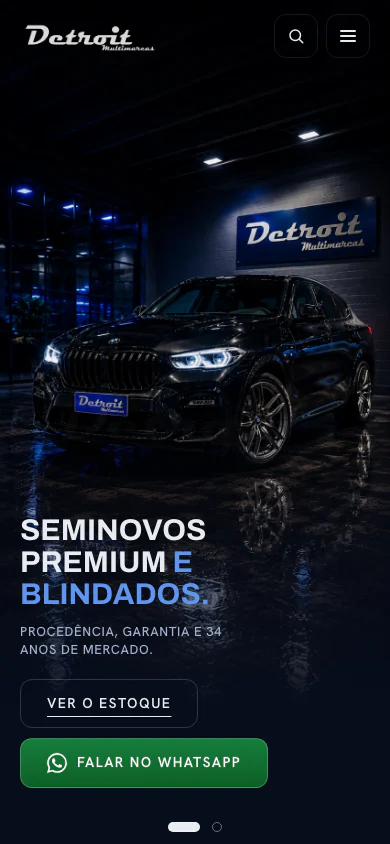 Apresentação do site da Detroit em tela de celular