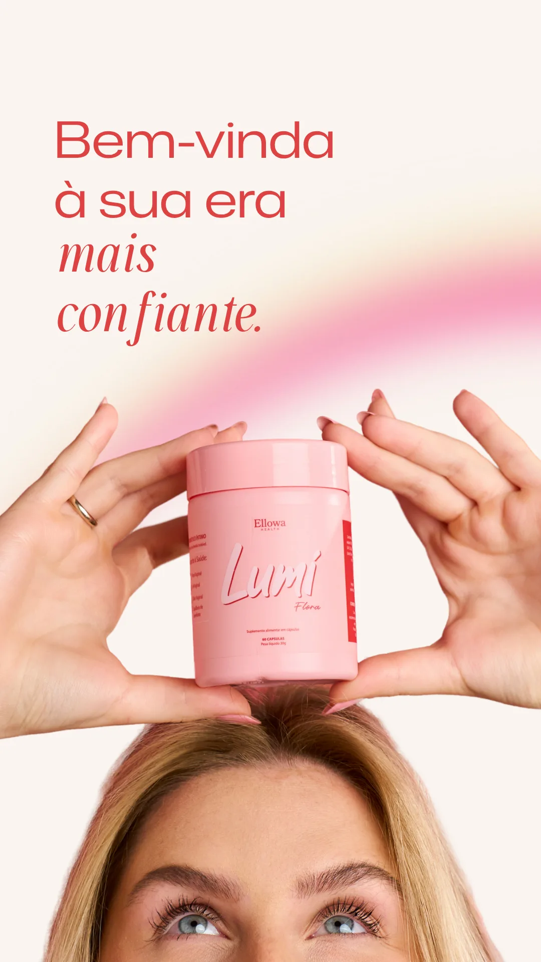 Composição vertical da Ellowa com identidade visual e embalagem do produto